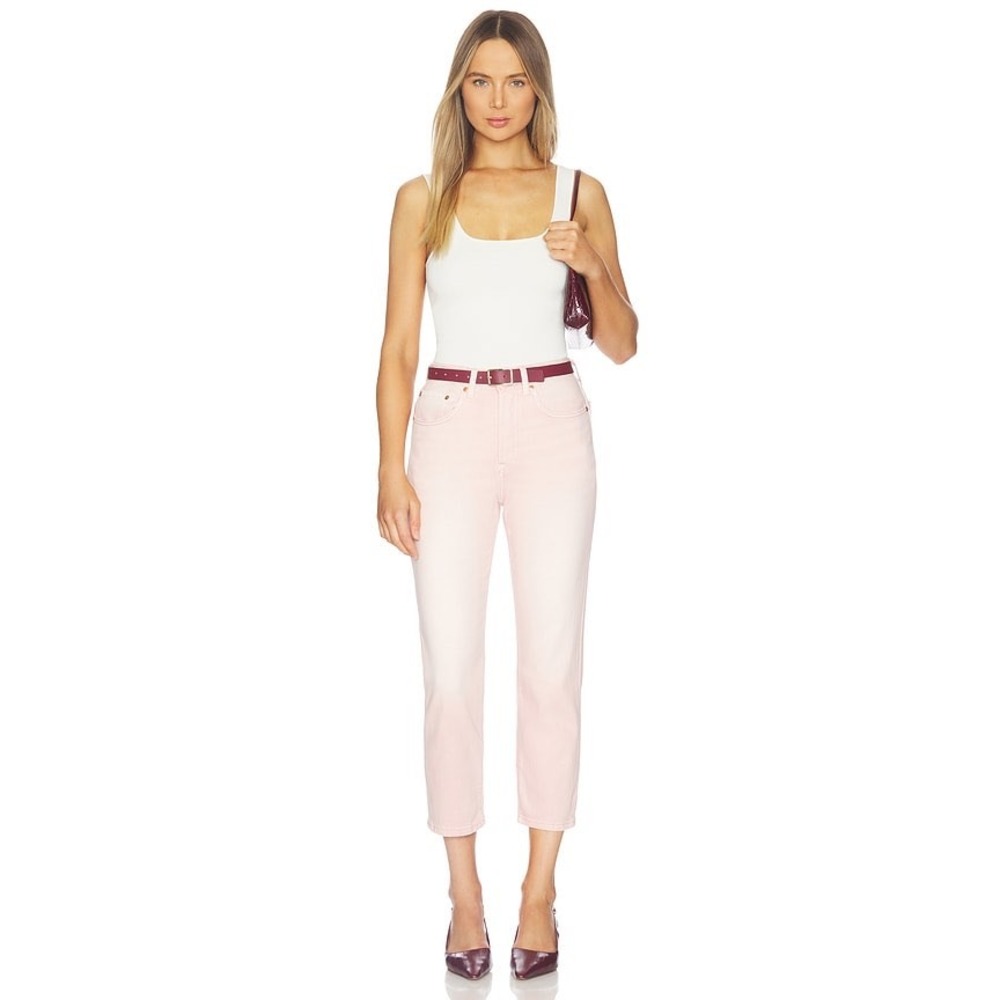 Levis Premium Wedgie 501 Original Crop Jeans Pink High Rise Straight Leg 25x26